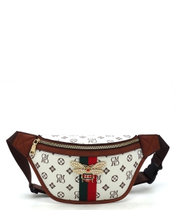 Queen Bee Stripe Monogrammed Fanny Pack Waist Bag CS056B IVORY/TAN